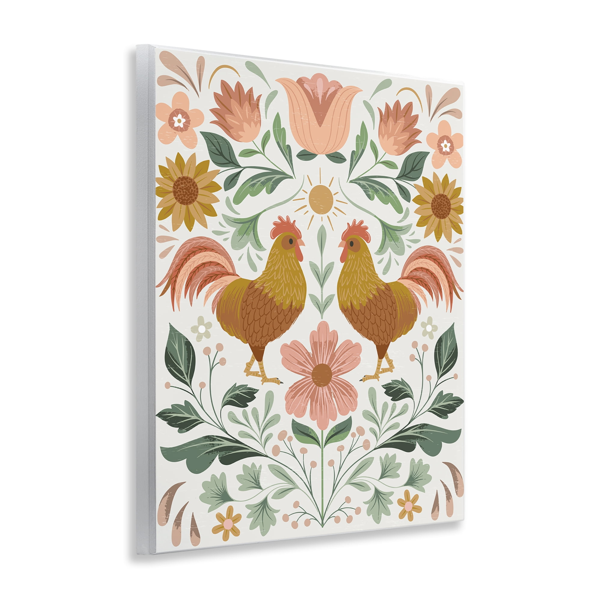 Stupell Industries Hen & Florals Pattern Animals Painting Unframed Art Print Wall Art, 11 x 14