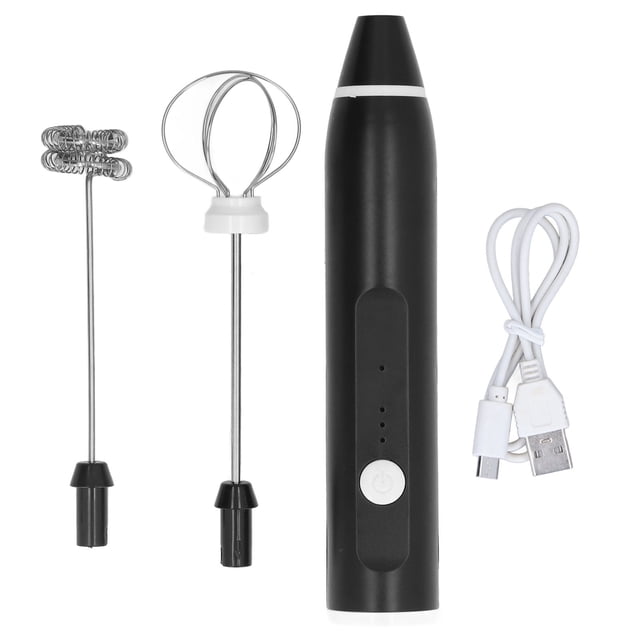 Espumador de leche eléctrico inalámbrico, batidora de crema automática con 2 cabezales batidores de huevos para beber café, tienda A