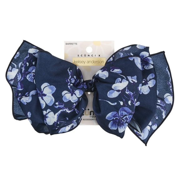 Scunci x Kelsey Anderson Multi-Print Bow Barrette, Blue, 1 count
