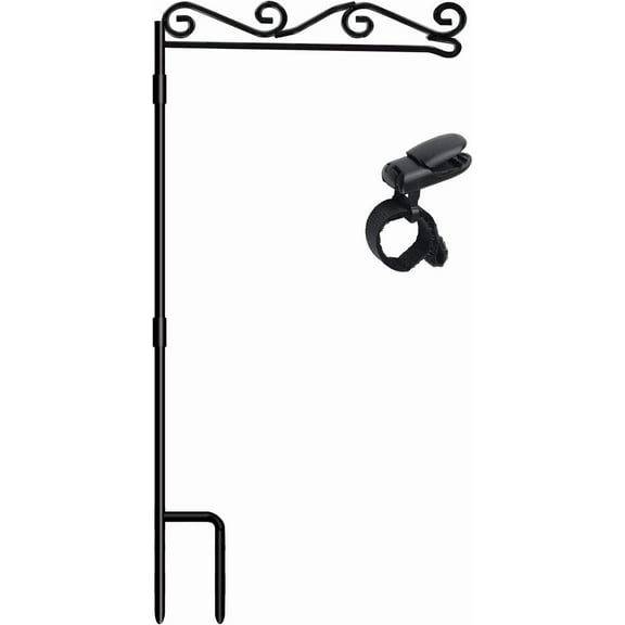 Garden Flag Stand, Premium Garden Flag Pole Holder Black Metal Powder-Coated Weather-Proof Paint, 37.8"H x 15.5"W for Outdoor Garden Lawn Without Flag