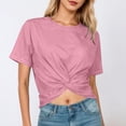 thumbnail image 2 of Rhuody Hauts pour Femmes T-Shirt à Manches Courtes Blouse de Couleur Unie Col Rond T-Shirt Court Tenue Classique Rose P, 2 of 5