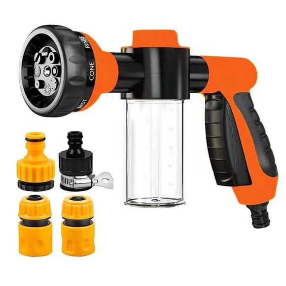 Canon à Mousse à Moins de 5 $! CQCYD Pistolet Vaporisateur de Canon à Mousse Haute Pression, Distributeur de Savon pour Lavage de Voiture avec 8 Motifs, Buse de Boyau d'Arrosage pour Arroser les Plantes, Lance à Mousse Neige