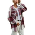 thumbnail image 2 of Seyurigaoka Women Juniors Shacket Plaid Turn-Down Collar Long Sleeve Coat with Chest Pockets, 2 of 6