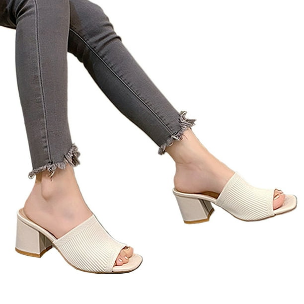 Zapatos Tacón Vestir Sandalias Grueso Bloque Tejido Cómodo para Mujer