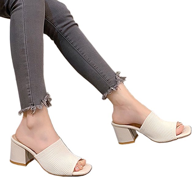 Zapatos Tacón Vestir Sandalias Cuadradas Con Punta Abierta Punto para Mujer Verano Elegante