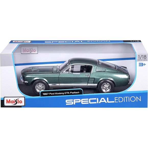 1967 Ford Mustang GTA Fastback Green Metallic with White Stripes 1/18 Diecast Model Car by Maisto