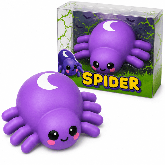 Halloween Jumbo Spider Squishy Toy, 5.91" Cute Moon Pattern Sensory Toy, Stress Relieving Halloween Surprise Gift for Classmates and Friends, Fidget Squeeze Toy for Ages 3 and Up