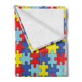 thumbnail image 2 of Cartoon Soft Flannel Fleece Throw Blanket, Colorful Puzzle Pieces Fashion Daycare Kindergarten Theme Colorful Arrangement, Cozy Plush for Indoor and Outdoor Use, 50" x 60", Multicolor, by Ambesonne, 2 of 5