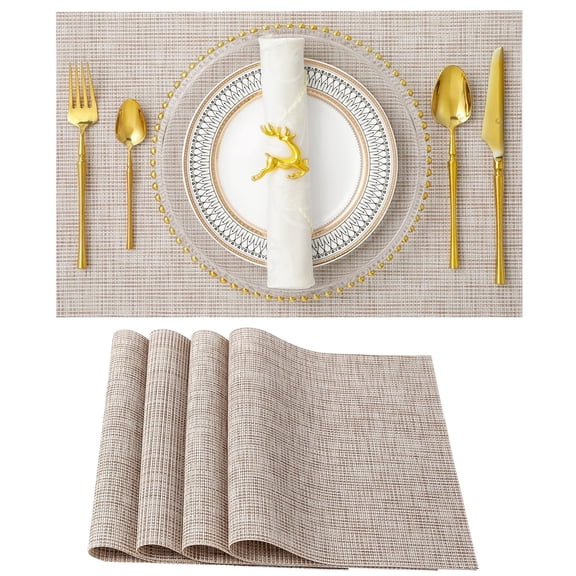 UHIAGREE Placemats Set of 4,Woven Table Mats,12 × 18'' Heat Resistant Place Mat,Washable(Beige)