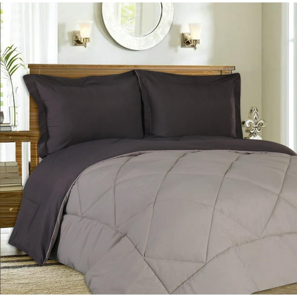 Reversible Goose Down Alternative 3 Piece Comforter and Sham Set