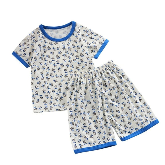 THDHVS Toddler Boy Summer Outfits,Kids Casual Sets,Kid's Round Neck Short Sleeve Shirt Elastic Waisted Shorts Mid Size Kid's Casual Home Clothes Set