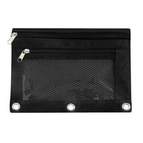 3 Ring Pencil Pouch with Metal Zipper,Solid Color Cosmetic Bag,Clear View Window,9.84x7.48 Inch,Ideal for Office Supplies for Home and Office Use(Black)