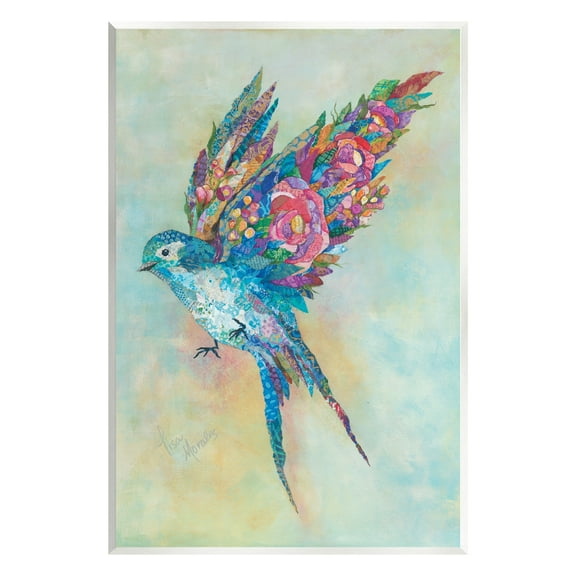 Stupell Industries Botanical Swallow Floral Blossom Wings Bird Painting Painting Unframed Art Print Wall Art, Design by Lisa Morales