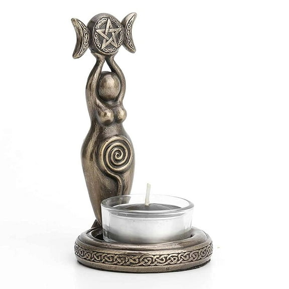 Veronese Design 4 3/4" Tall Spiral Goddess Triple Moon Tealight Candle Holder Cold Cast Bronzed Resin Sculpture Wiccan Home Decor Figurine Collectibles