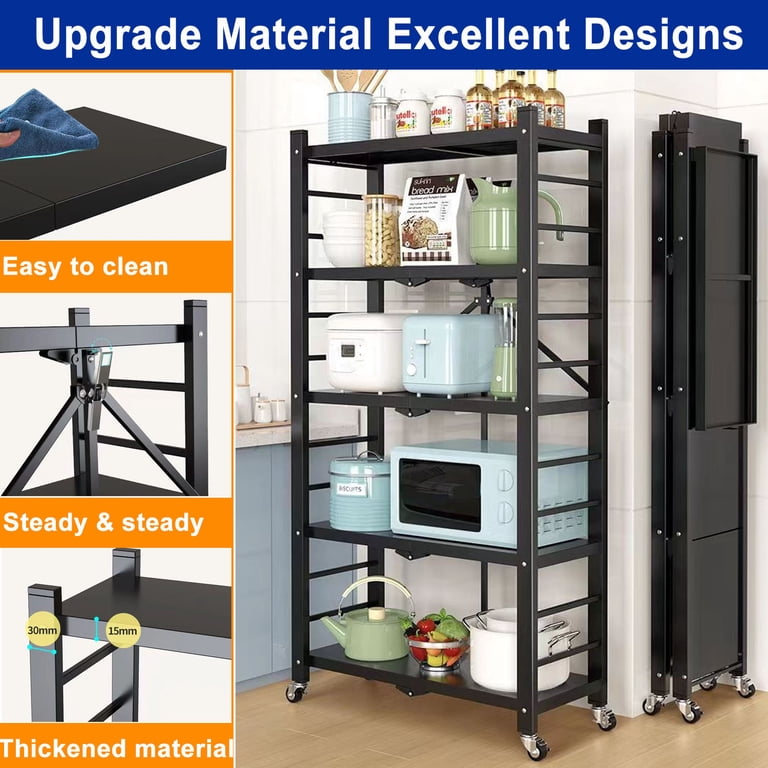 Musment Foldable 4-Tier Metal Storage Shelf, Adjustable, Black photo 6