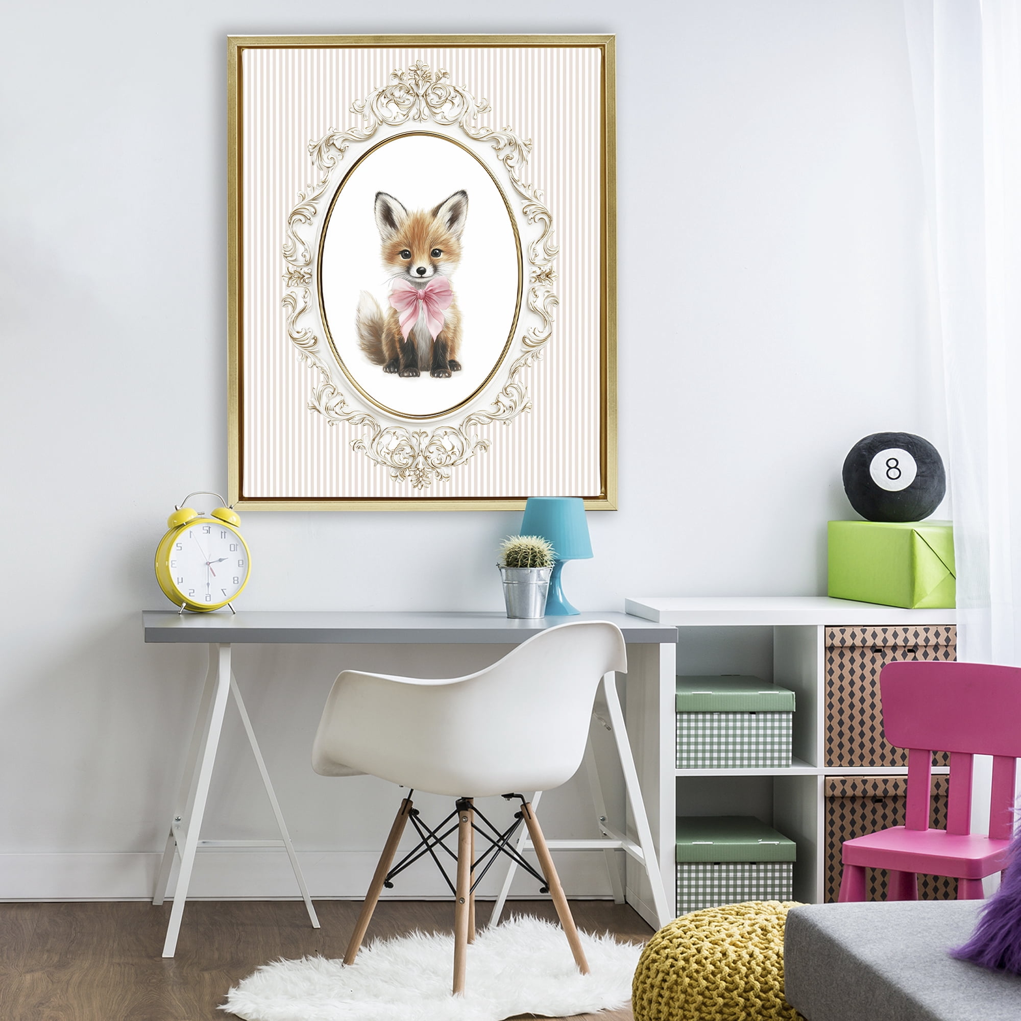 Stupell Industries Vintage Baby Fox Gold Framed Floater Canvas Wall Art, design by Christine Simpson Art