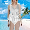 thumbnail image 2 of Duoif Maillot de Bain une Pièce pour Femmes, Maillot de Bain à Volants, Robe de Bain Rétro Couvrante, Maillots de Bain pour Femmes, Contrôle du Ventre, Blanc G, 2 of 4