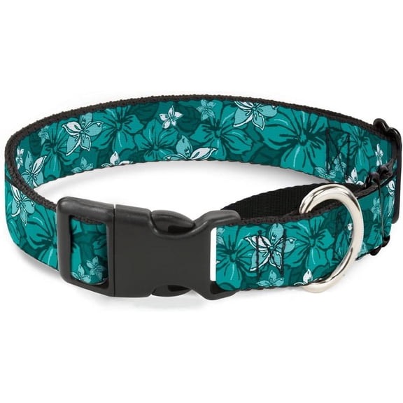 Buckle-Down MGC-W30878-L Hibiscus Collage Turquoise Shades Martingale Dog Collar 1" Wide - Fits 11-17" Neck - Medium Multicolor