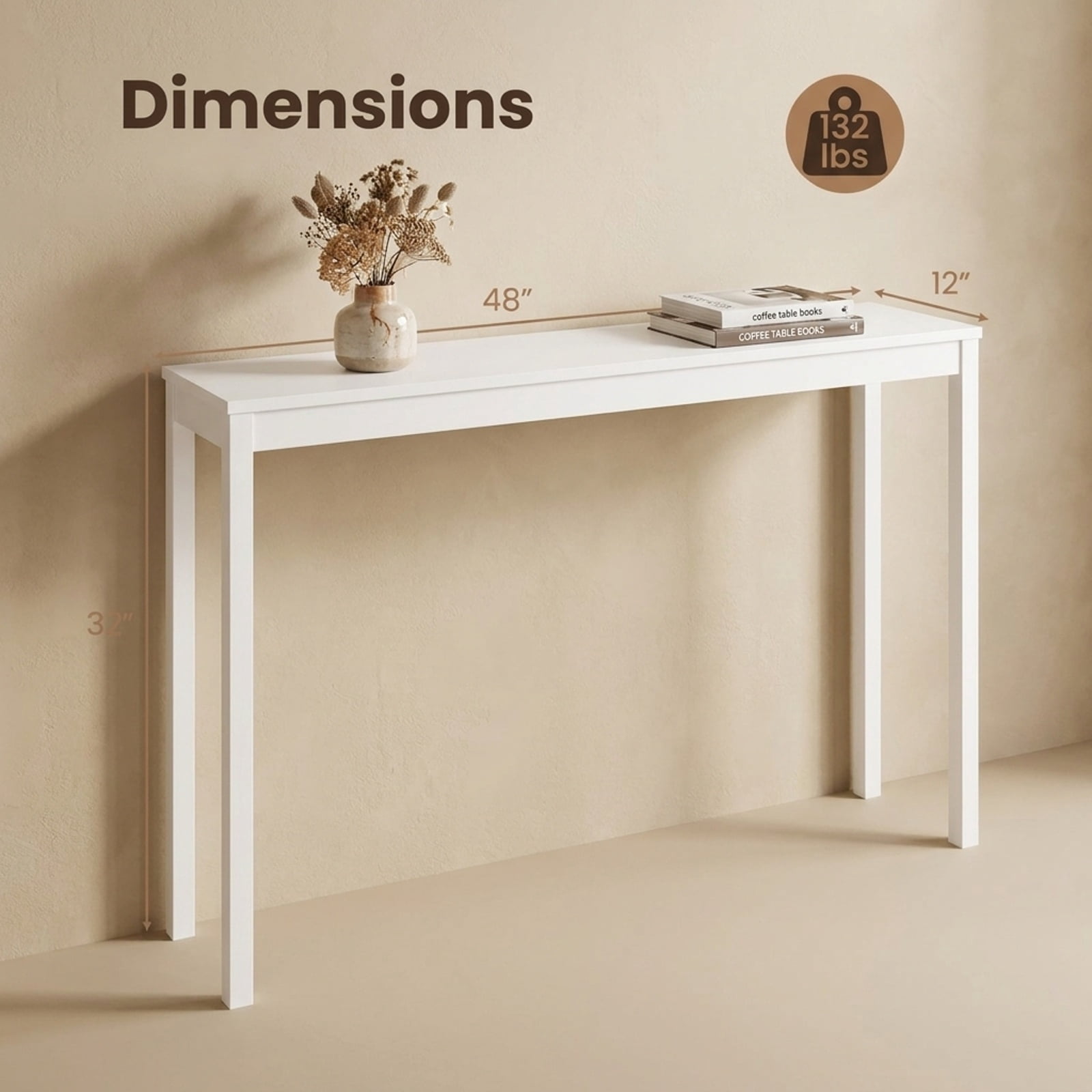 Furnibear Wooden Console Table Modern Farmhouse Narrow Sofa Table with Thickened Top for Entryway Hallway and Living Room, White