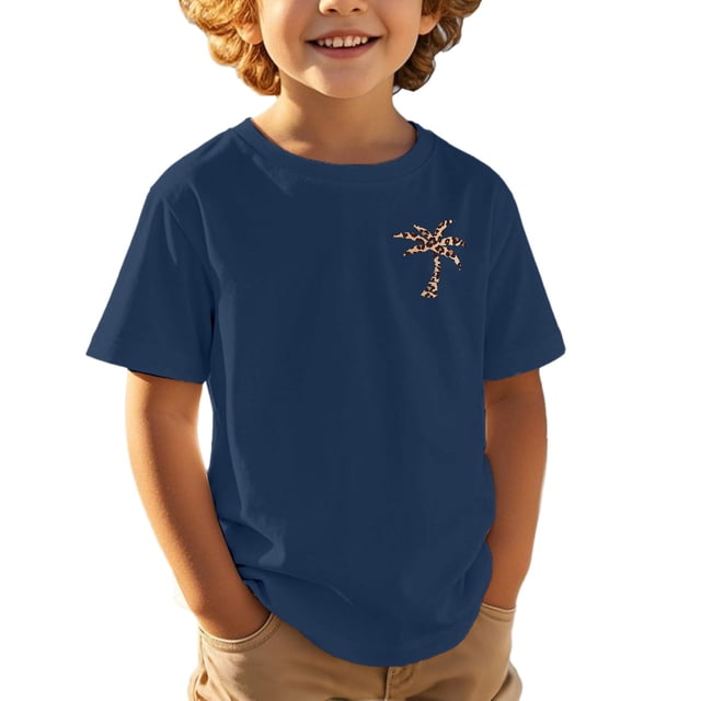 NINGMENG Chemises & Hauts pour Garçons Tout-Petits Imprimé Cocotier Col Rond Manches Courtes Mignon Décontracté Sport Confortable Chandail Tee-Shirts Extérieur, Bleu, 8-9 Ans