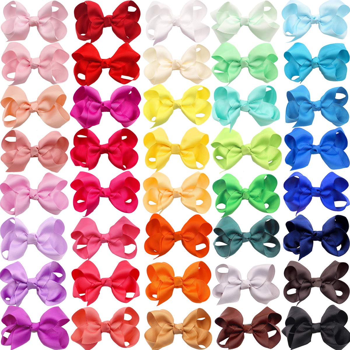 40Pcs 40 Colors Grosgrain Ribbon Pinwheel 3" Hair Bows Alligator Clips