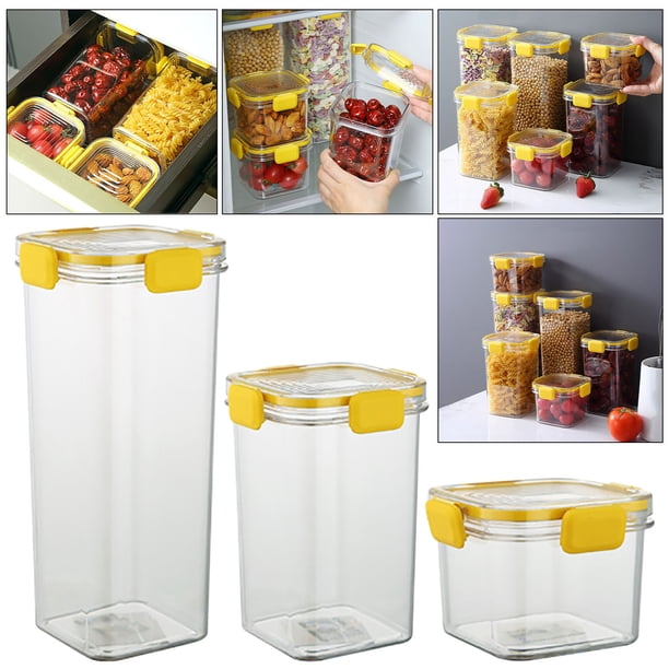 Recipientes de plástico para almacenar alimentos con tapa - Tarros de cocina herméticos para organizar frigoríficos, juego de 4 piezas