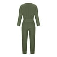 thumbnail image 5 of AUNVITO Women's V-Neck Utility Jumpsuits Solid Color Long Sleeve Overalls with Pockets Belt Button Closure Casual Workwear Trousers, 5 of 8