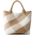 thumbnail image 1 of Bolso tejido para mujer, bolso de mano de cuero vegano, bolso grande de viaje de playa de verano y bolso de hombro retro hecho a mano, 1 of 5
