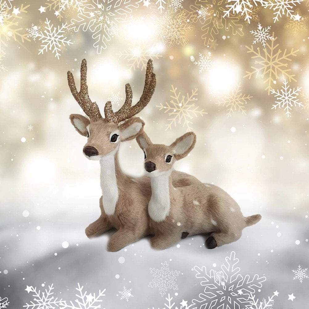 Deer Statue, 2Pcs Sika Deer Statue Sculpture Ornaments Animal Model Art Craft Outdoor Garden Decoration Ornament