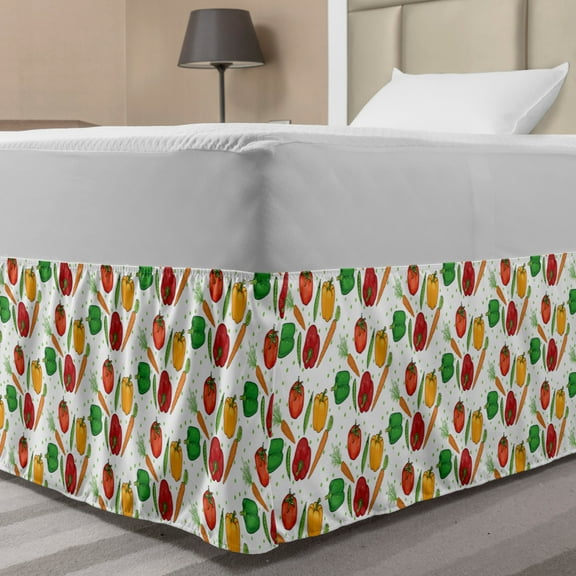 Vegetable Bed Skirt, Carrots Peas Pepper and Tomatoes Vegetarian Food Composition Green and Fresh Life, Elastic Bedskirt Dust Ruffle Wrap Around for Bedding Decor, 4 Sizes, Multicolor, by Ambesonne