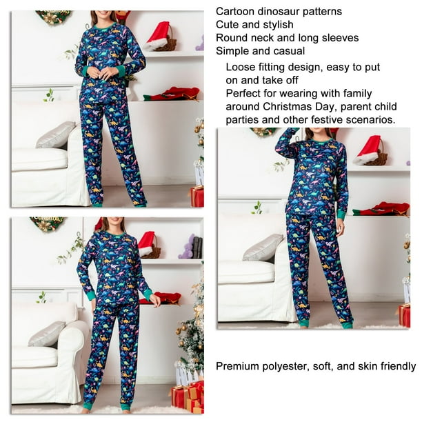 Christmas Family Matching Pajamas Set Cartoon Dinosaur Print Long Sleeve Crewneck Family Pajamas Walmart