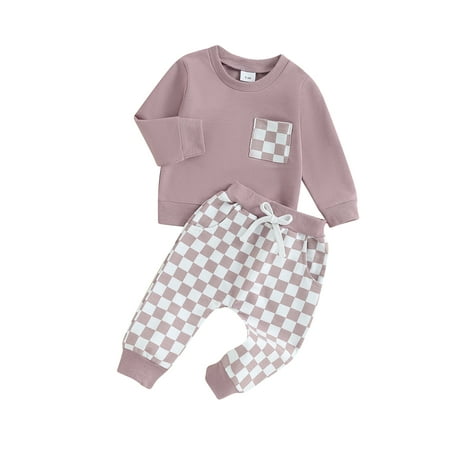 

Mioliknya Baby Pants Set Long Sleeve Sweatshirt with Plaid Sweatpants