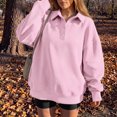 thumbnail image 4 of Womens Polo Collar Button Sweatshirt Oversized Long Sleeve Casual Loose Fit Fall Winter Pullover Top Pink 2XL, 4 of 5