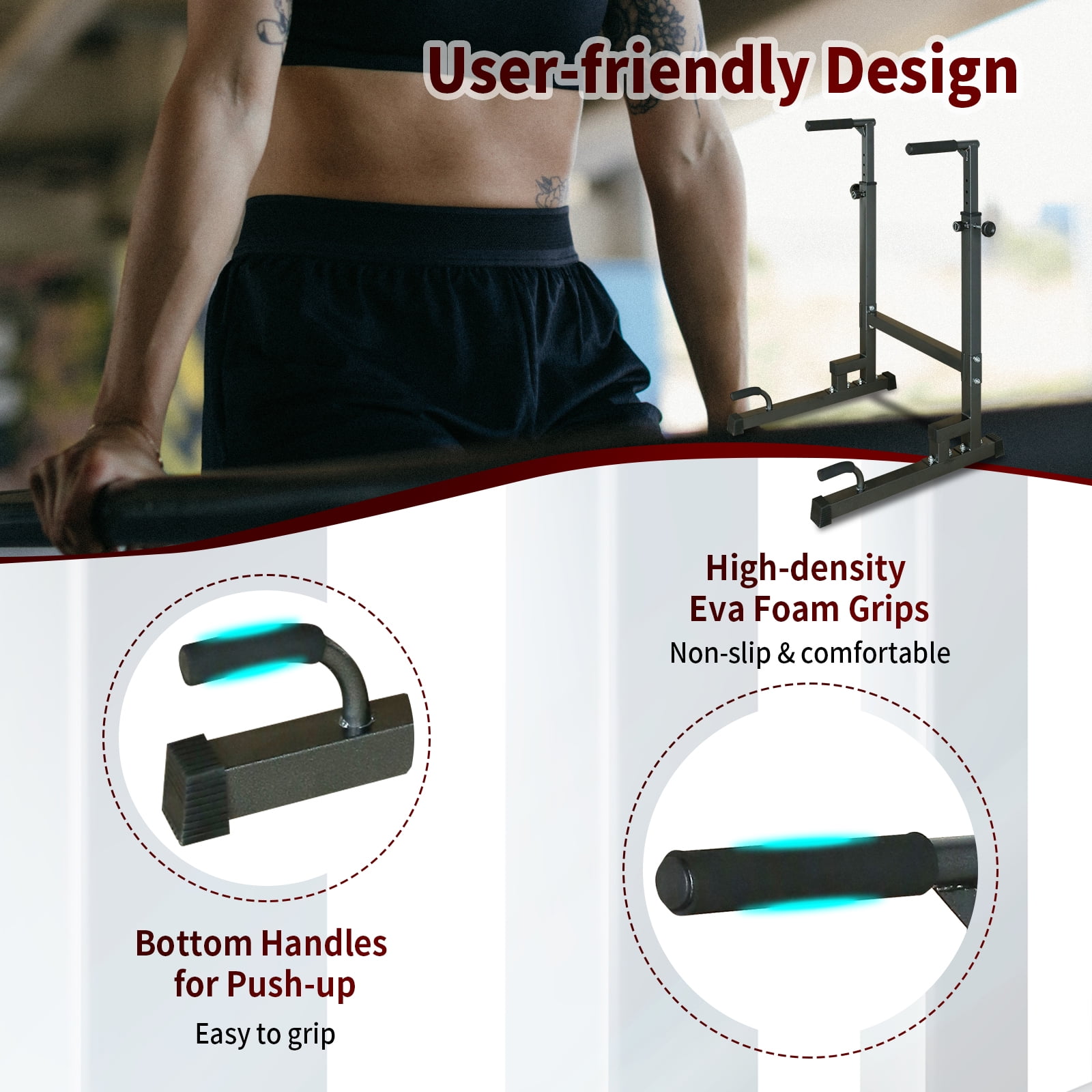 S-HOME Multi-Function Fitness Equipment Adjustable Height Power Tower Detachable Bench 330LBS Hold Capacity Home Gym Workout