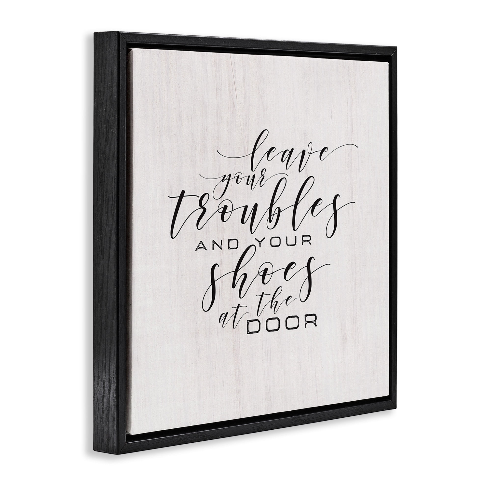 Stupell Industries Troubles & Shoes at Door Inspirational Painting Black Floater Framed Canvas Art Print Wall Art, 18 x 18