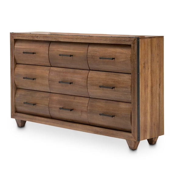 Michael Amini Brooklyn Walk Wood & Metal Dresser - Burnt Umber Brown