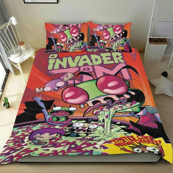 Bedding Set For Invader ZIM Comforter Cover Set Cute Duvet Cover Sets Super Soft Teens Bedding Set Kids Bedroom Gifts,1 Duvet Cover with 2 Pillowcases Twin 3 Piece
