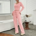 thumbnail image 5 of FNFYFH 2 Piece Lounge Sets for Women Fall Striped Slim Outfits Long Sleeve Wide Leg Tracksuits Womens Casual Loungewear Two Pcs Matching Set, 5 of 7