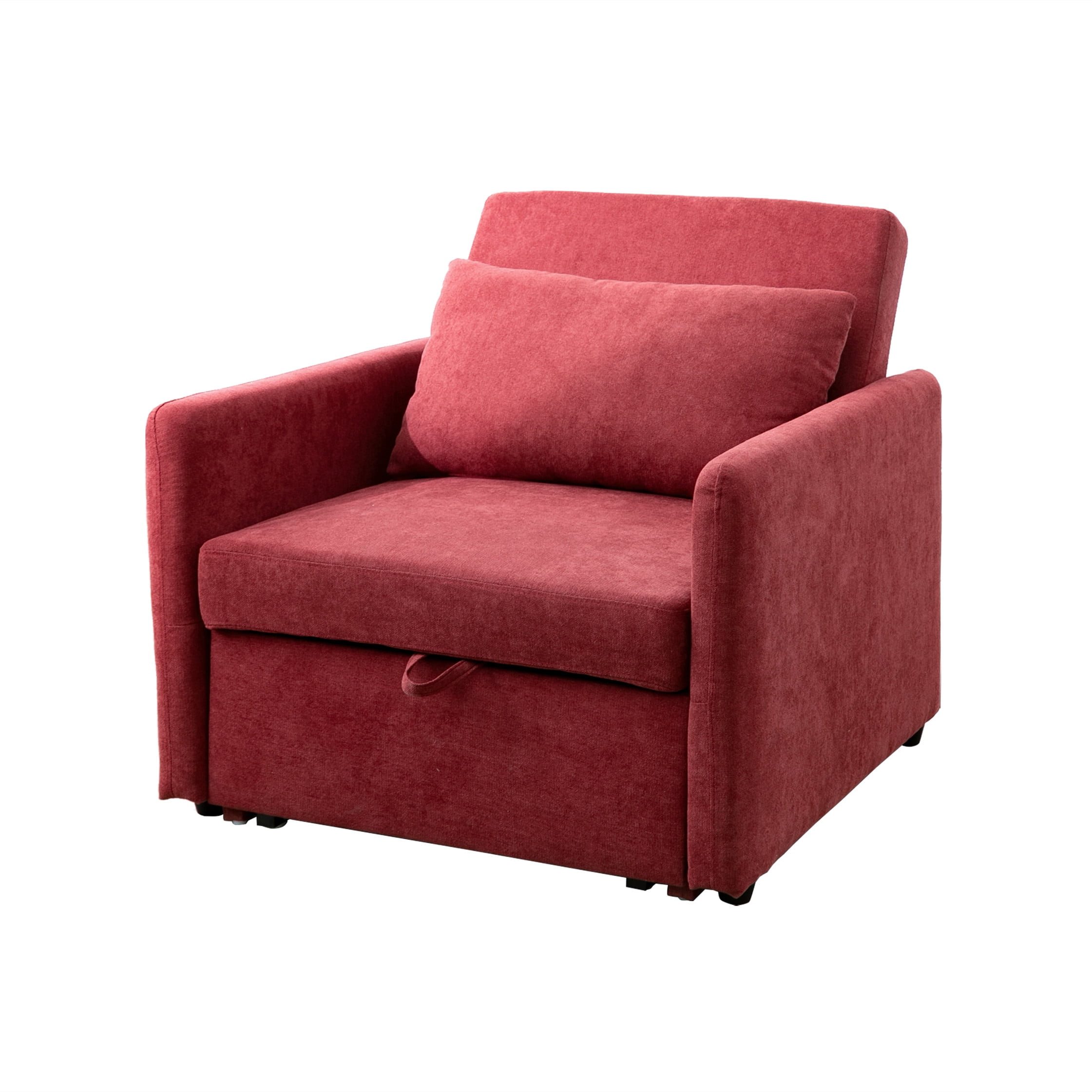 Aukfa 36" Chaise Futon Convertible Sofa Bed, Pull Out Sleeper Chair Bed for Home Office, Lint, Red