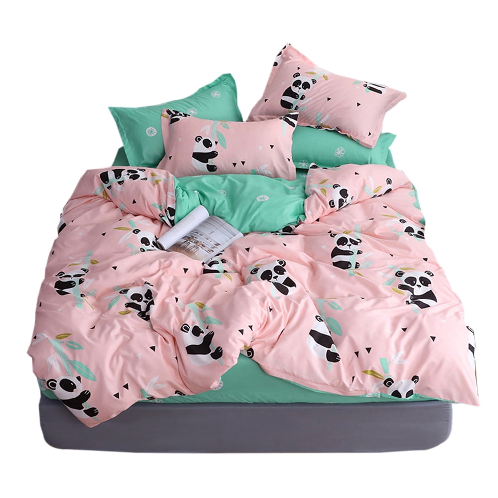 Cute Panda Printing Bedding Set Duvet Quilt Cover+Sheet+Pillow Case 4Pcs Sets 
