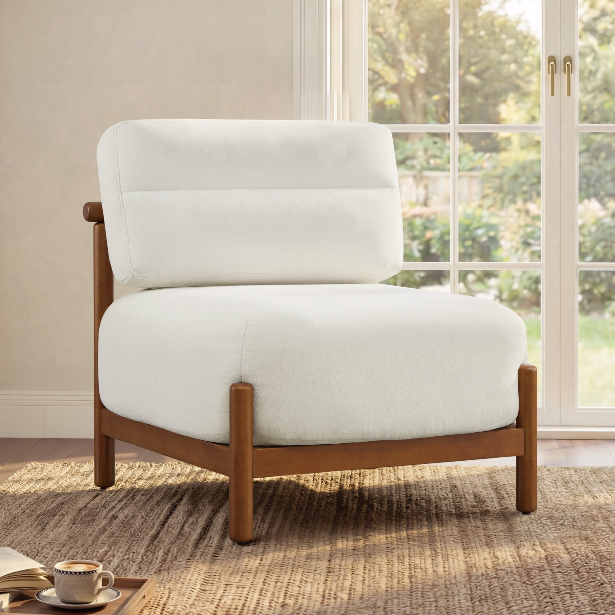 Spruce & Spring Modern Upholstered Accent Chair with Solid Wood Frame, Comfortable Fabric Lounge Chair for Living Room Bedroom, Linen