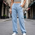 thumbnail image 5 of Cargo Pants for Women Vintage Baggy Boyfriend Jeans with Pockets High Waisted Straight Leg 6 Pockets Wide Leg Jeans Casual Street Work Clothes, 5 of 6