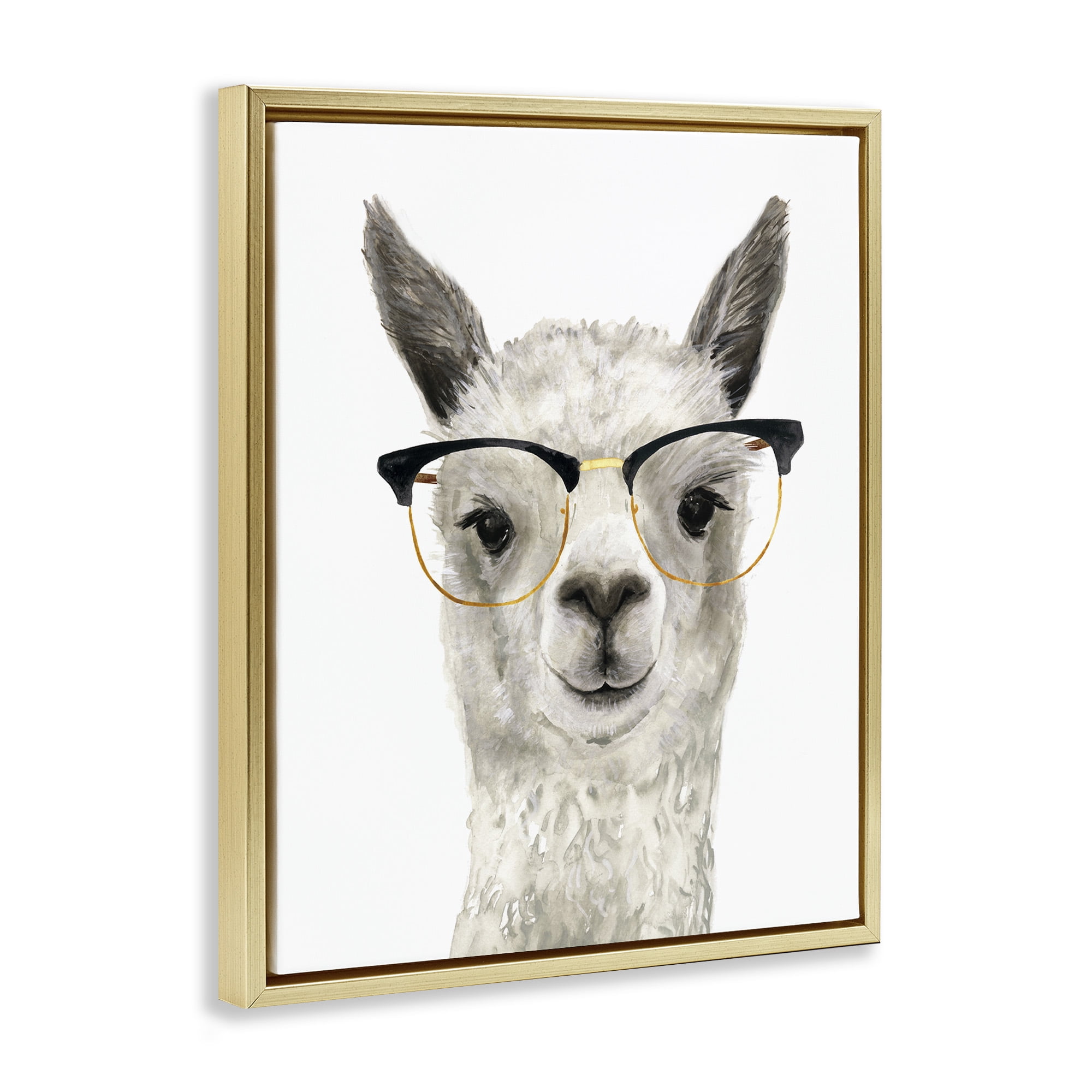 Stupell Industries Farm Animal Llama In Glasses Animals & Insects Painting Gold Floater Framed Art Print Wall Art