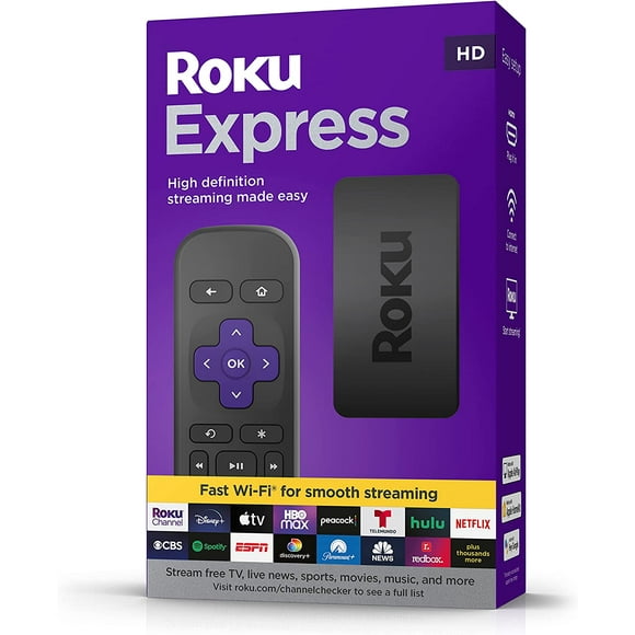 Roku Express (Nouveau) Dispositif de Streaming HD avec Câble HDMI Haut Débit et Télécommande Simple (Sans Commandes de Télévision), Configuration Guidée et Connexion Wi-Fi Rapide