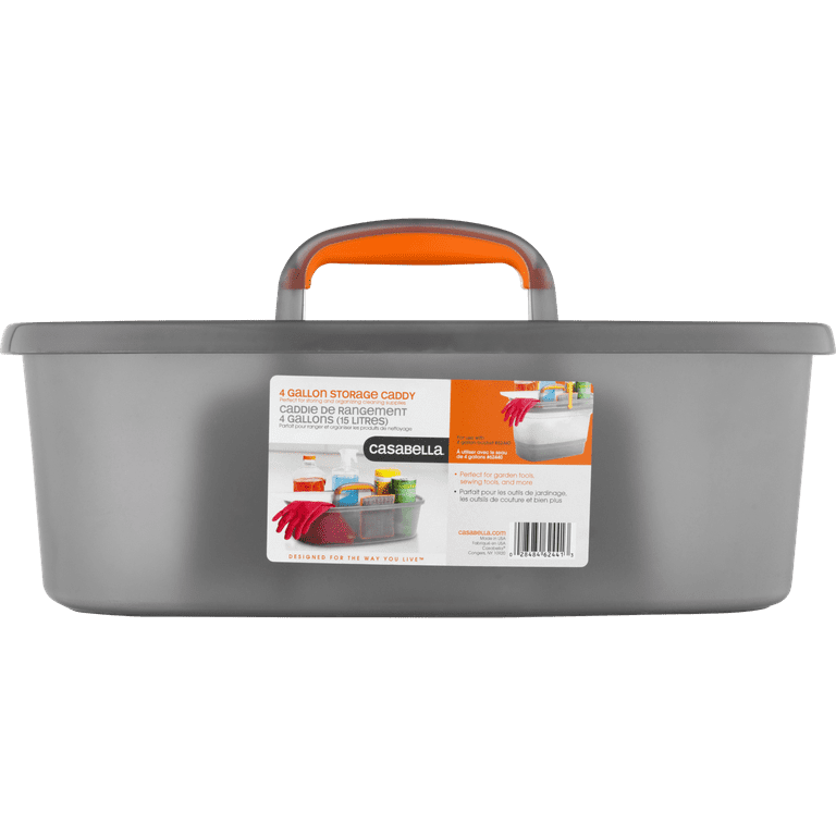 Casabella Plastic Multipurpose Cleaning Storage Caddy with Handle, 1.85  Gallon, Gray and Orange