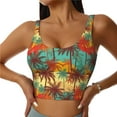 thumbnail image 2 of Haiem Colorful Hawaii Palms Pattern Womens Sports Bra - U Neck Padded Low Impact Yoga Bra Workout Crop Top Gym Moisture-Wicking Workout Vest -, 2 of 9