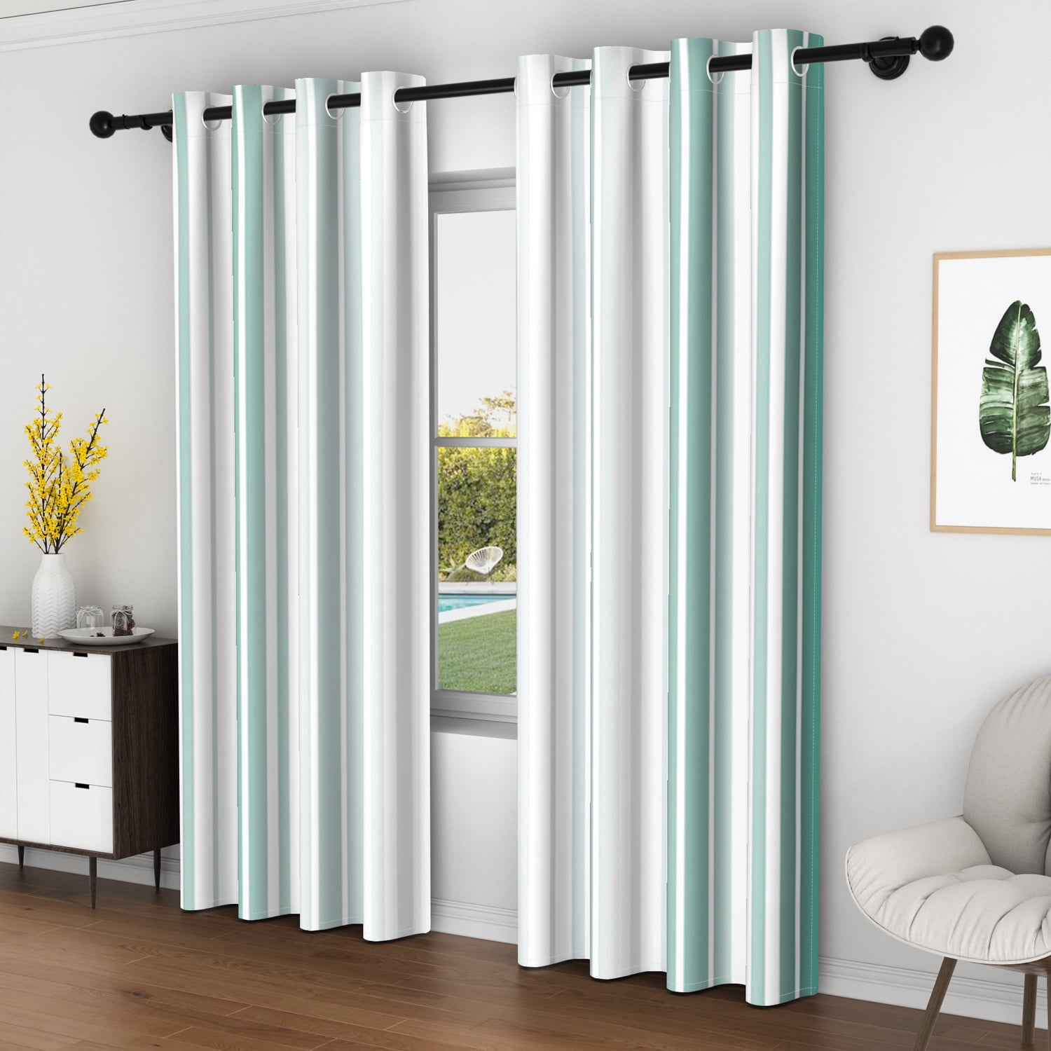 Lfeey Blackout Curtains 84 inches Long, Striped Printed Curtains for Bedroom, Insulated Lined, 42x84 inch, Loden Green, 2 Panels