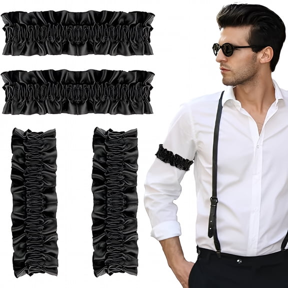 TUWAFE 4 Pcs Sleeve Garters, Sleeve Shirt Holder Garters Belt Costume Anti Slip Armband Garter