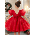 thumbnail image 4 of Flower Girl Dress Organza Toddler Dresses Puff Sleeve & Bow Bcak Girls Princess Dress for Wedding Birthday -Lilac-12Y, 4 of 8