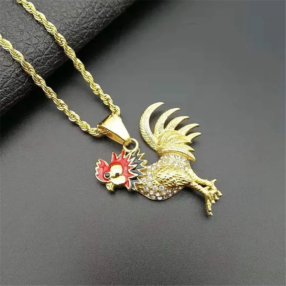 Collier Necklace 14K Yellow Gold Gallic Rooster Pendant Necklaces For Men/Women Iced Out Bling French Jewelry Gift